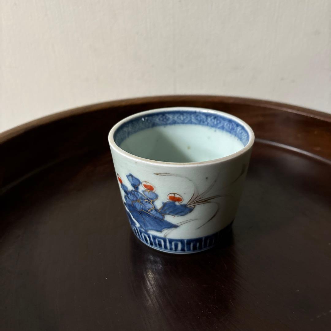 古伊万里色絵蕎麦猪口　1点　江戸時代　アンティーク　白磁　酒器　盃　湯呑検:李朝