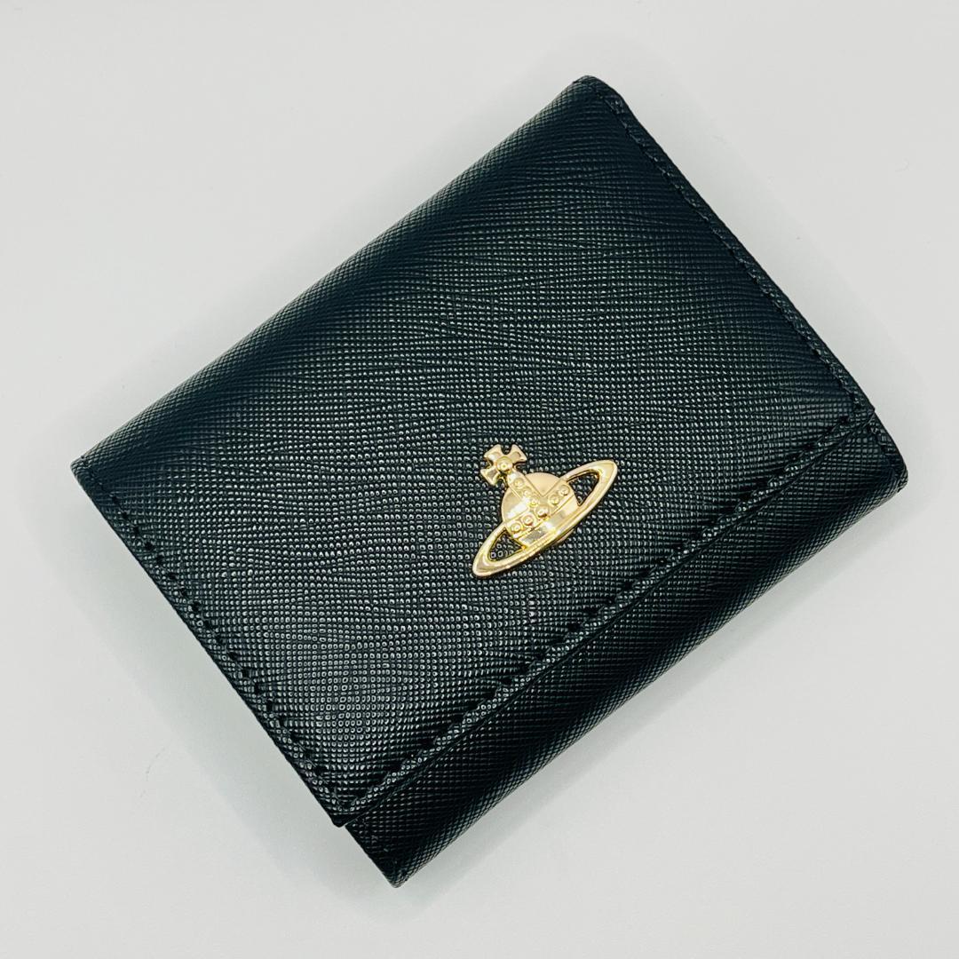大人気 Vivienne Westwood 特価 がま口 折財布 黒 金オーブ