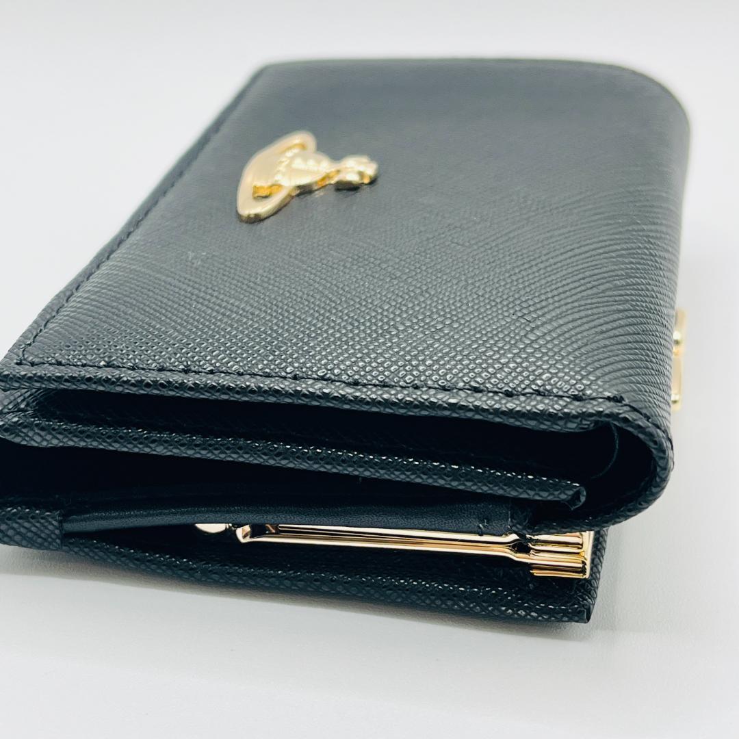 大人気 Vivienne Westwood 特価 がま口 折財布 黒 金オーブ