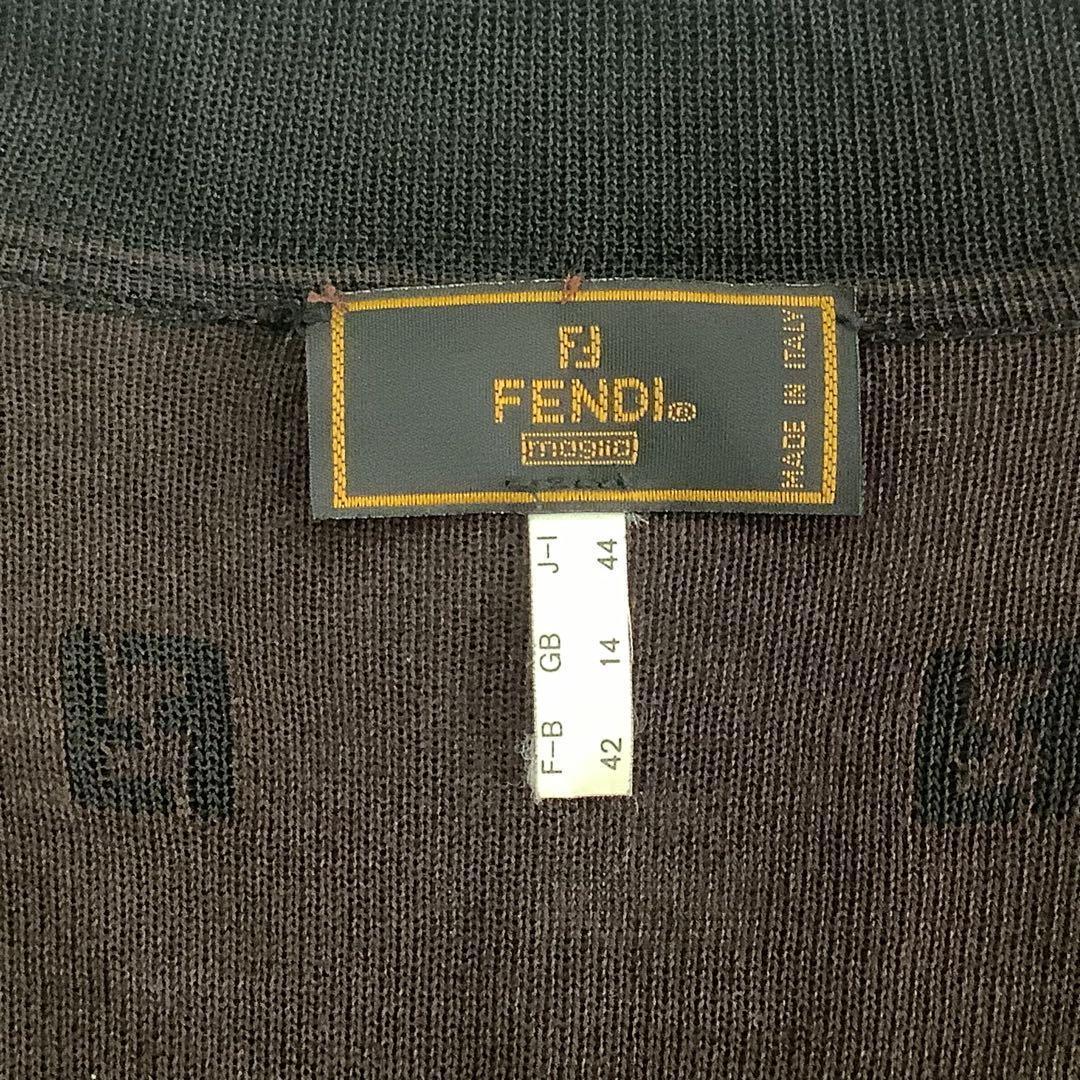 美品 【FENDI フェンディ】総柄 ロングカーディガン ブラック L相当