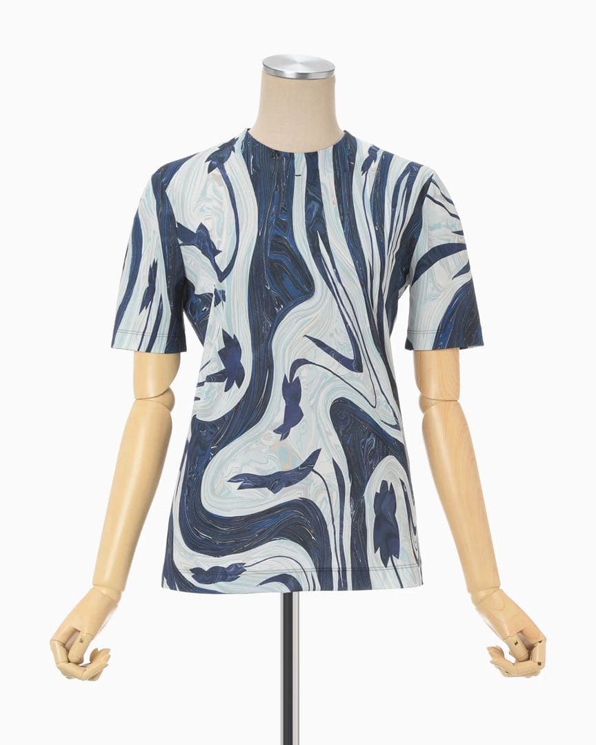 トップス Marble Print Jersey Crew Neck Top - blue