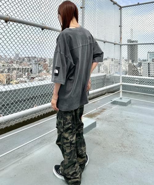 【韓国限定】THE NORTH FACE ロゴ ステッチ Tシャツ グレー XL