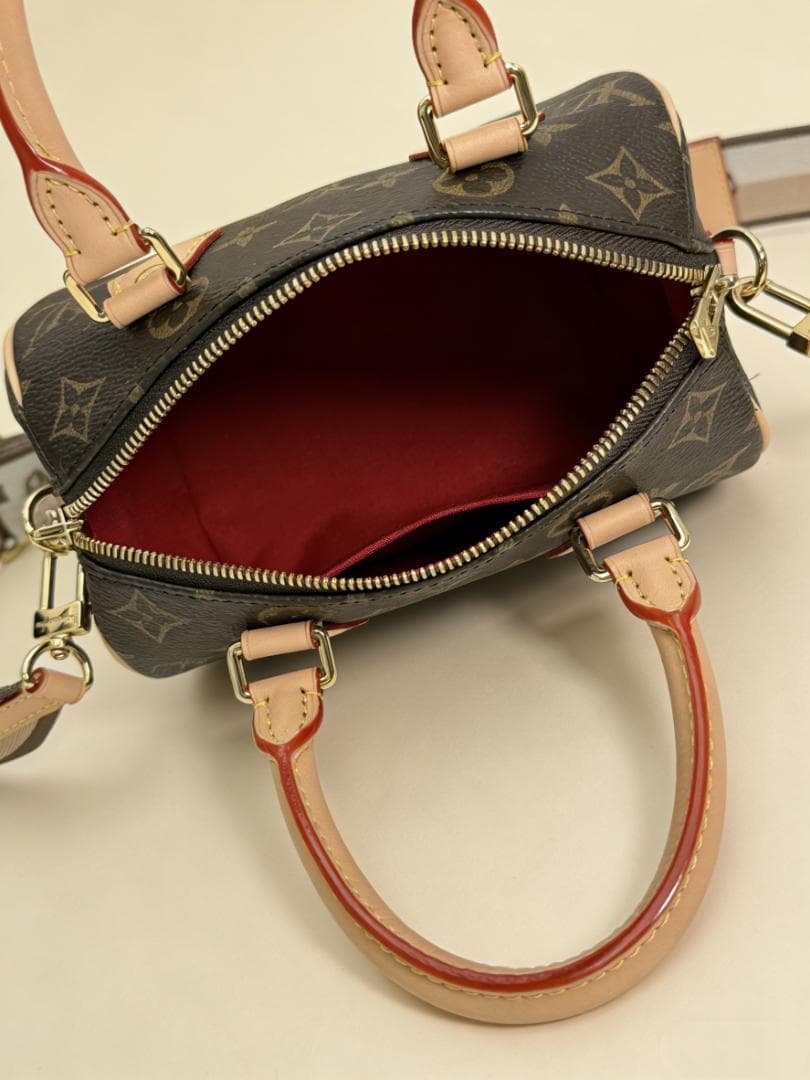 ミニボストンバッグ ブラウン 20.5cm ショルダー付き