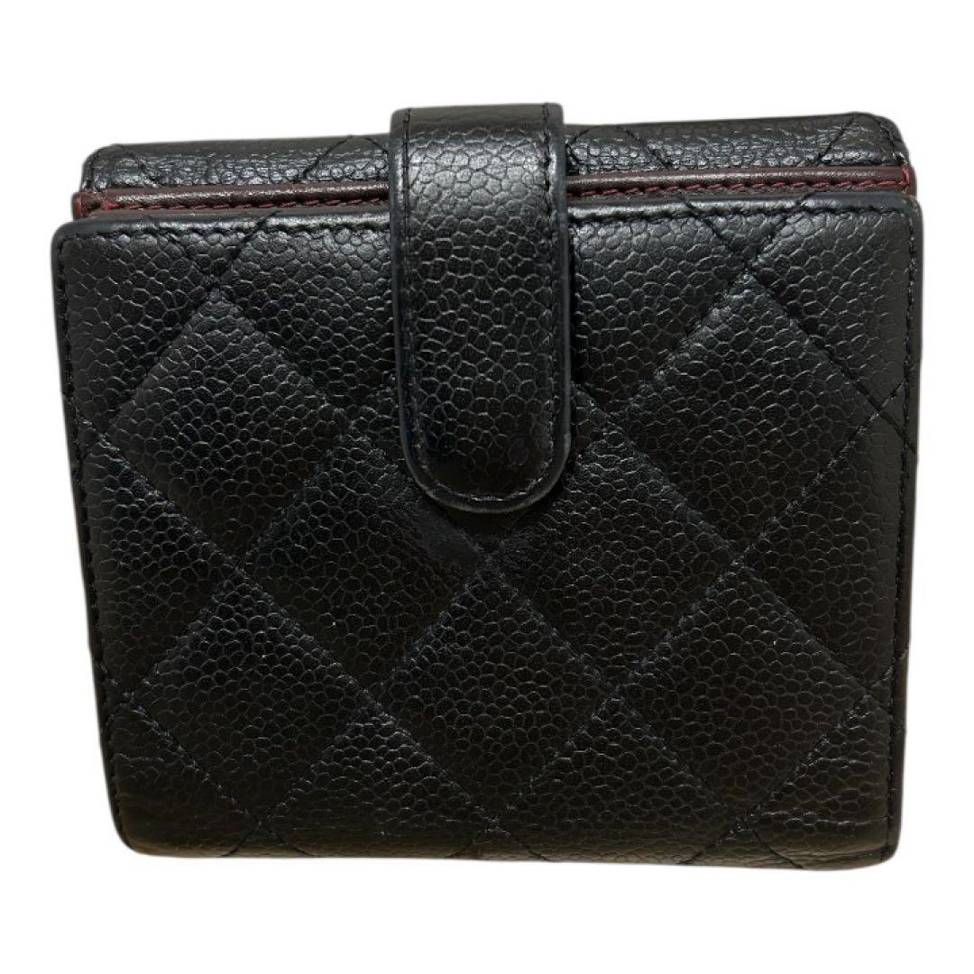 CHANEL マトラッセ キャビアスキン 二つ折り Wホック 財布 ブラック