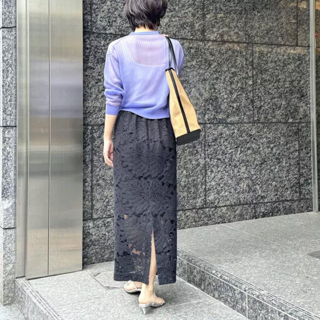 美品　完売　人気　SACRA ラッセルレースIラインスカート　ブラック　38