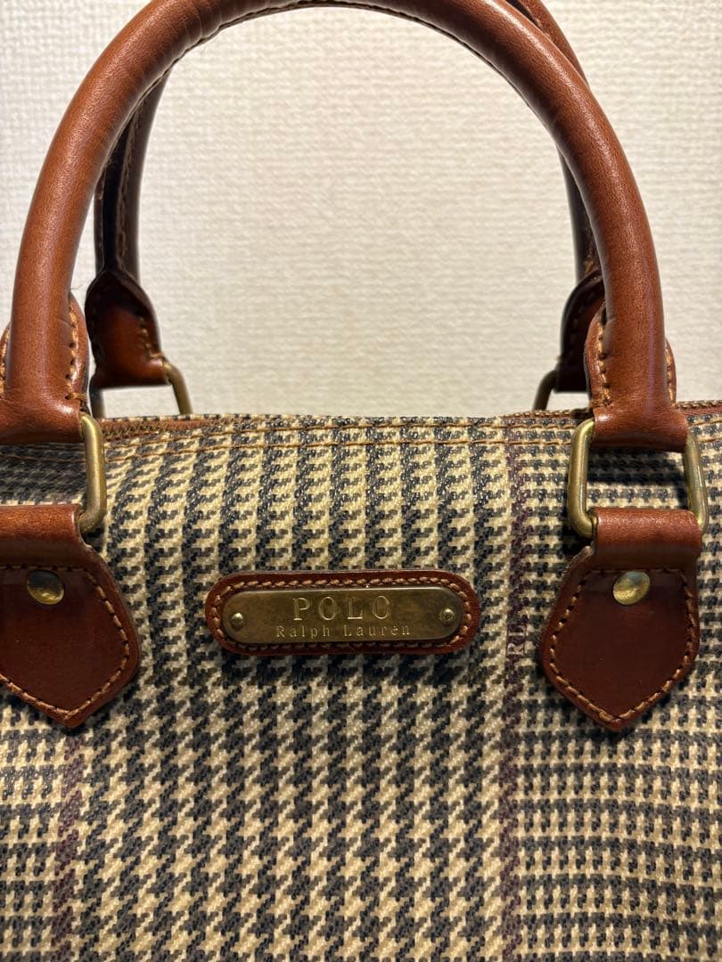 POLO Ralph Lauren千鳥格子柄 ミニボストンバッグ　ブラウン