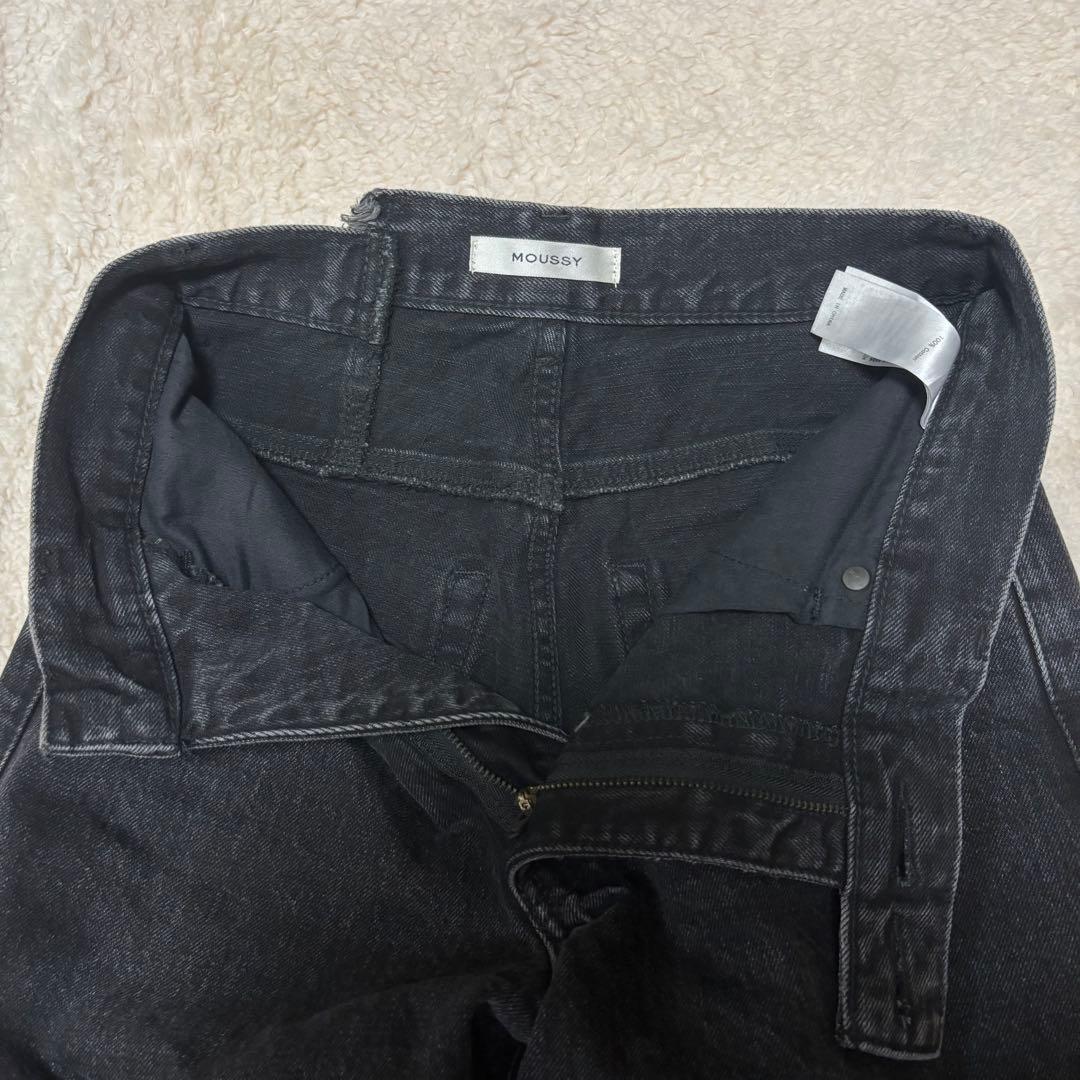 【美品】moussy クロスウエスト ワイドストレートデニム 黒 ブラック 0
