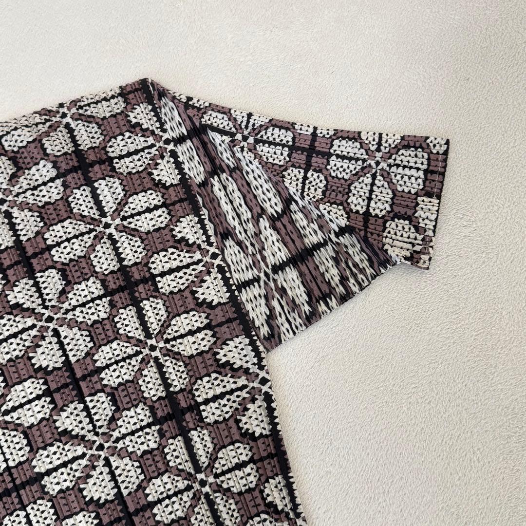 美品✨PLEATS PLEASE プリーツ　クローバー　オーバーサイズ　半袖　茶