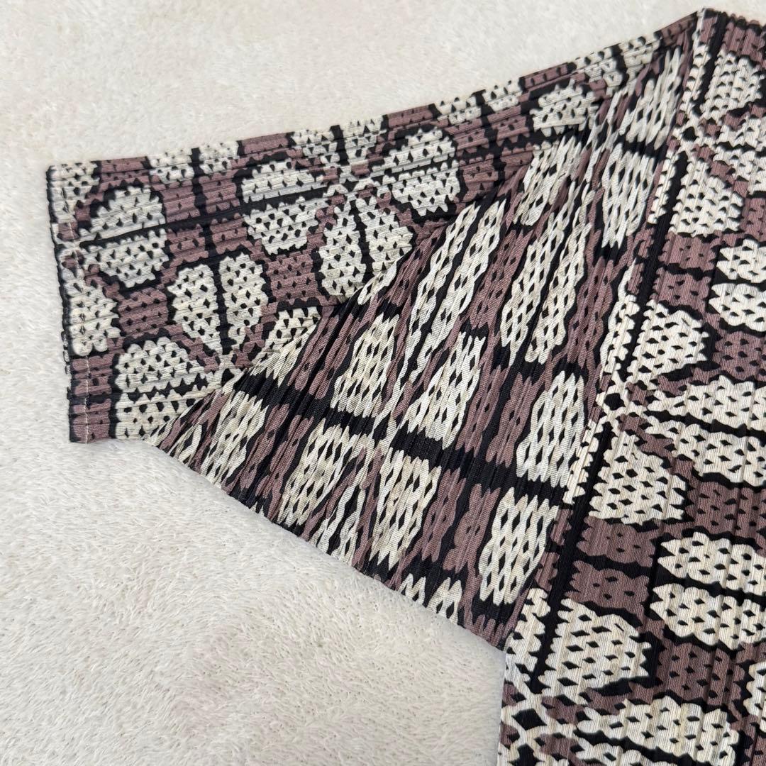 美品✨PLEATS PLEASE プリーツ　クローバー　オーバーサイズ　半袖　茶