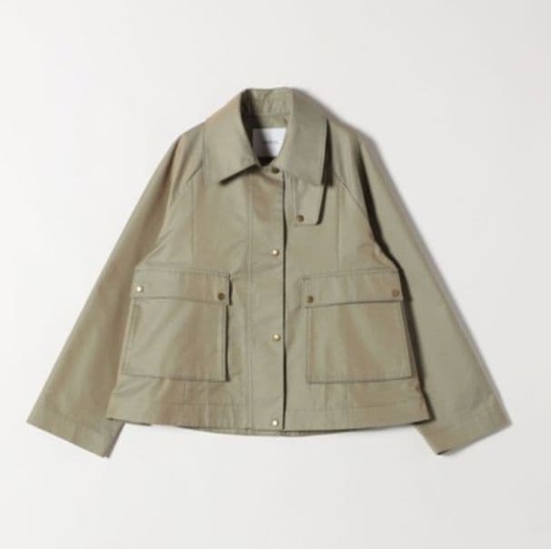 SHIPS any シャンブレーAラインフレアショートコート　オリーブ