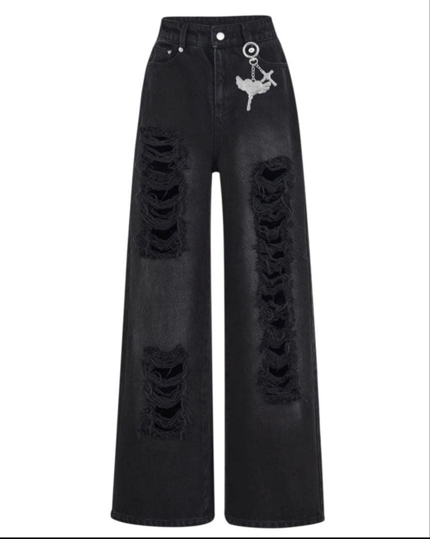 パンツ damaged heart key denim