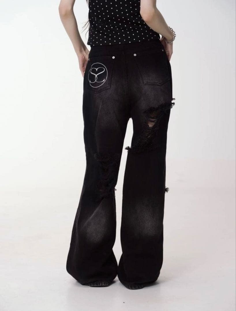 パンツ damaged heart key denim
