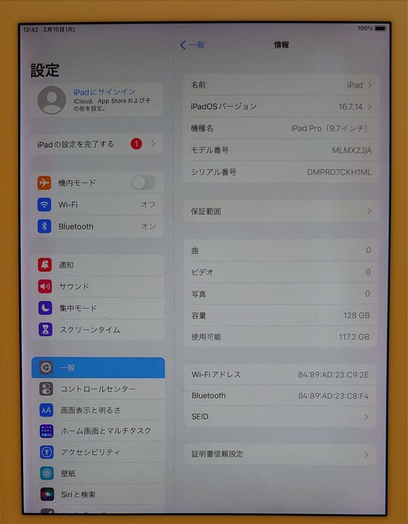 DMPRD完動品iPad Pro9.7インチ(A1673)本体128GB送料込