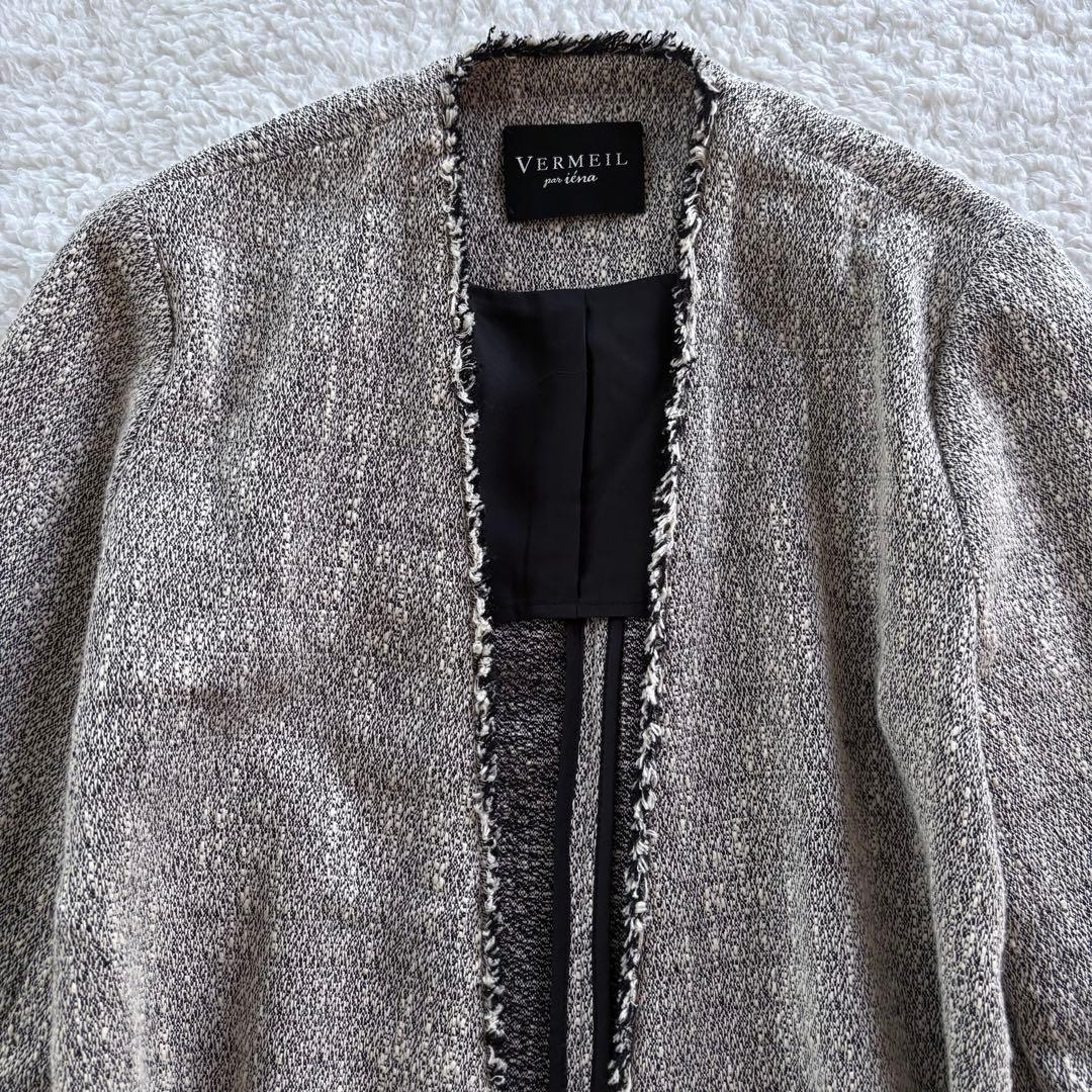 美品✨ヴェルメイユパーイエナ ロングコート ツイード ノーカラー グレー