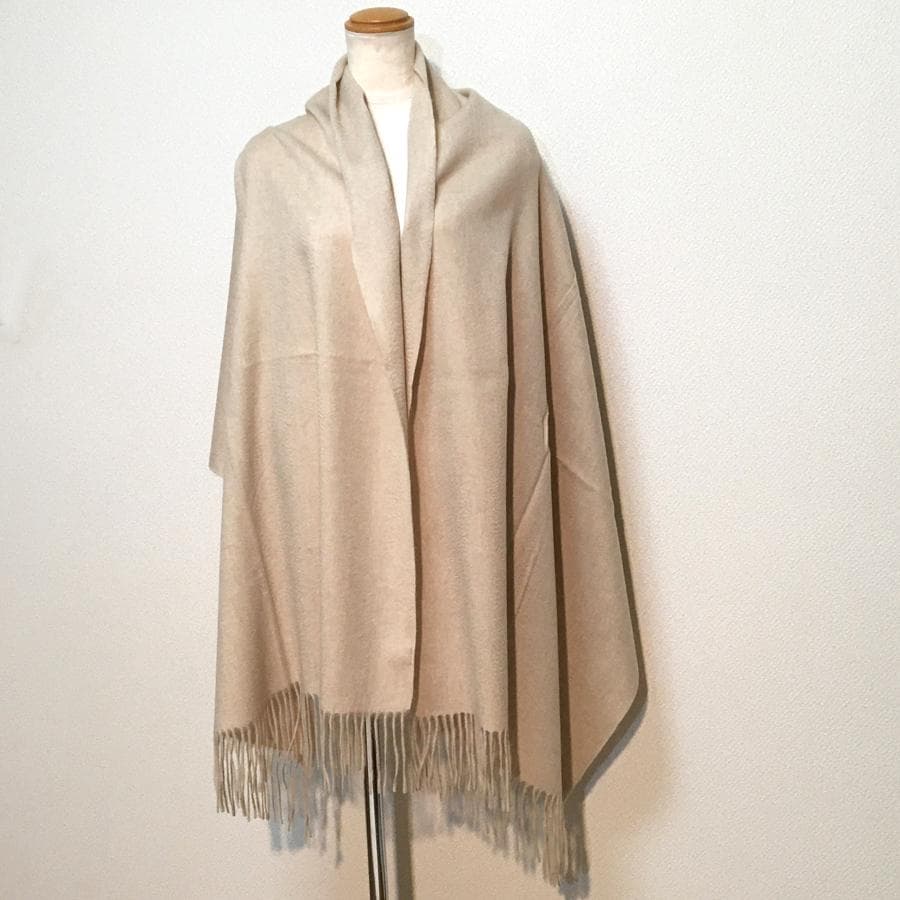 値下70㎝×200超大判無染色 100% カシミヤストールマフラーBEG新品