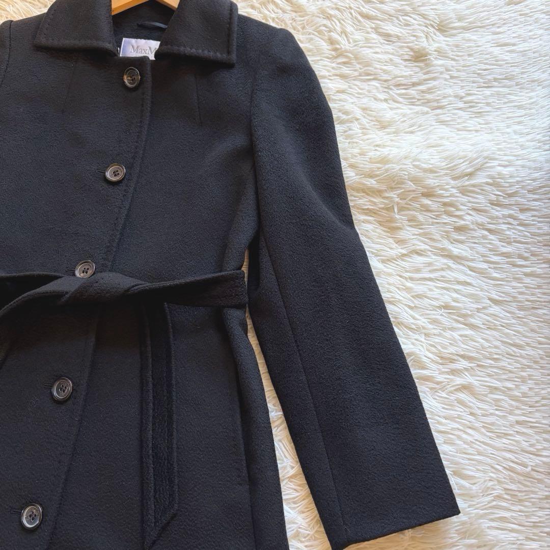 Max Mara 白タグ カシミヤ100% ベルト ロングコート 黒 Lサイズ