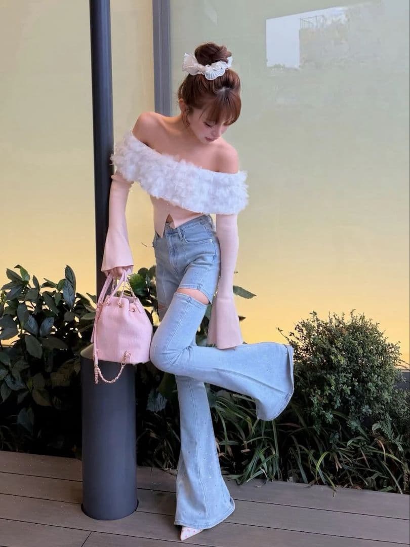 Darich ダーリッチ ドロップビジューフレアデニムパンツ Sサイズ♡