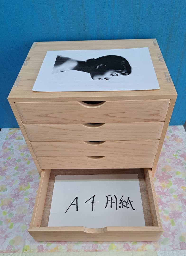 手作り桧の書類収納５段チェスト