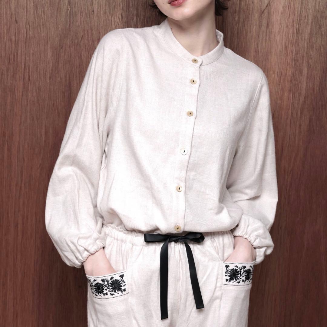 【新品】ナルエー コットン フランネル 刺繍 パジャマ M〜L ベージュ