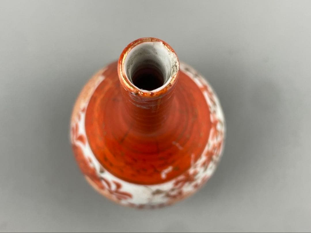 明治期 九谷焼 赤絵 徳利 金彩 花鳥図 酒器 アンティーク 花入 一輪挿し