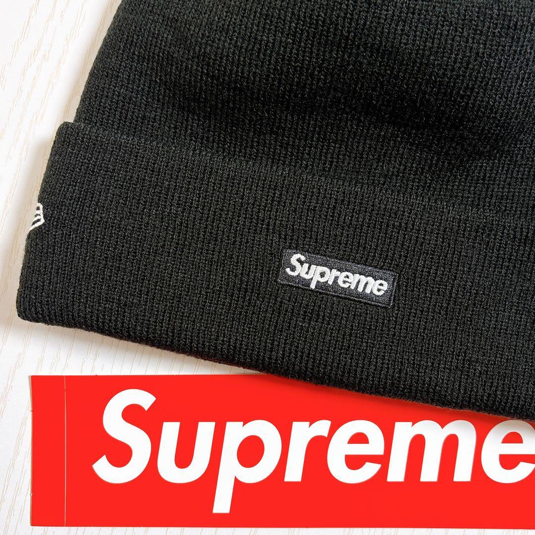 Supreme NEW ERA ニット帽　ビーニー　Sロゴ ブラック　ピンク