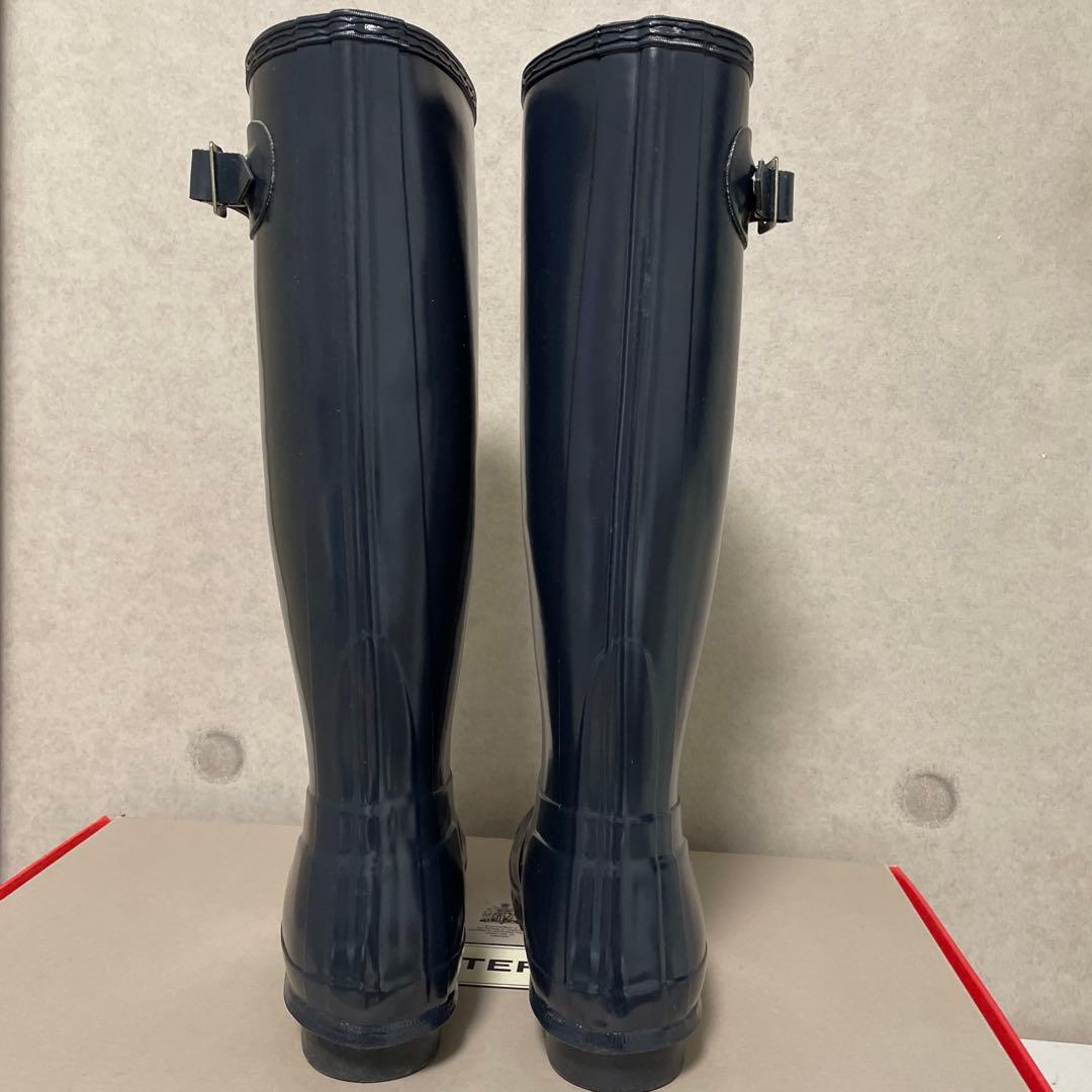 HUNTER ネイビー ロングブーツ バックル付き