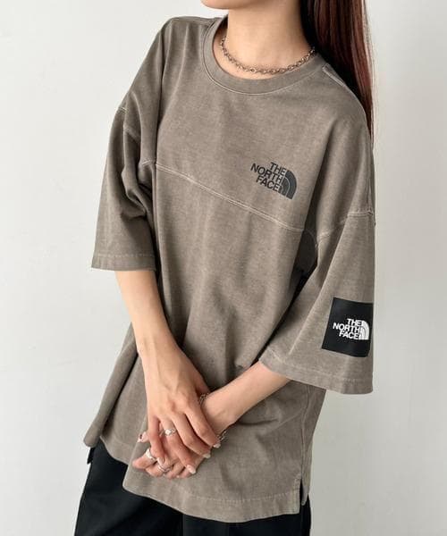 男女兼用／韓国限定 ノースフェイス ロゴ ステッチ Tシャツ ブラウン M