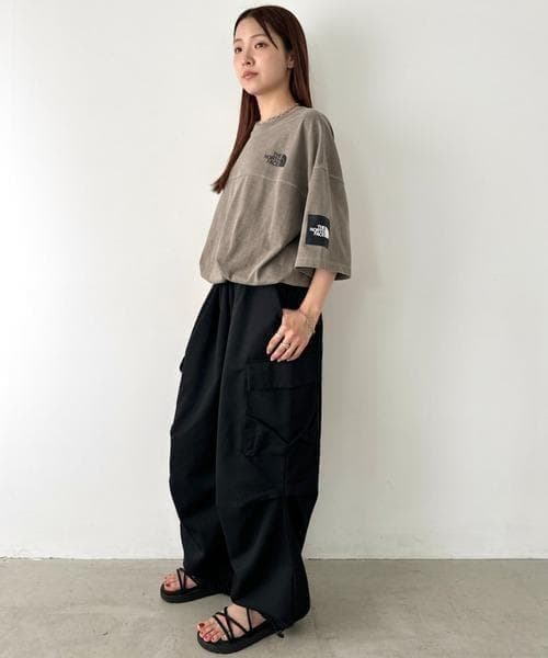 男女兼用／韓国限定 ノースフェイス ロゴ ステッチ Tシャツ ブラウン M