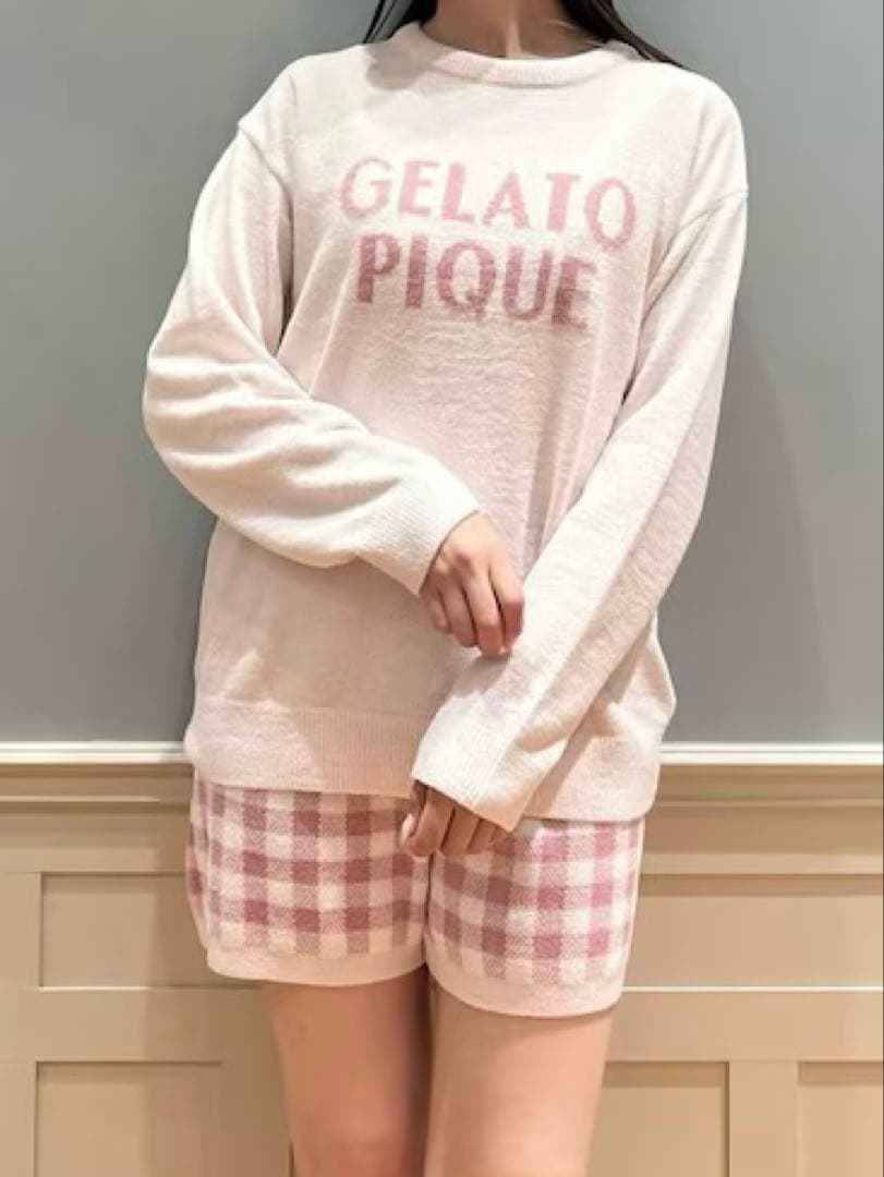 【新品】ジェラピケ ロゴプルオーバー&チェックショートパンツセット ピンク