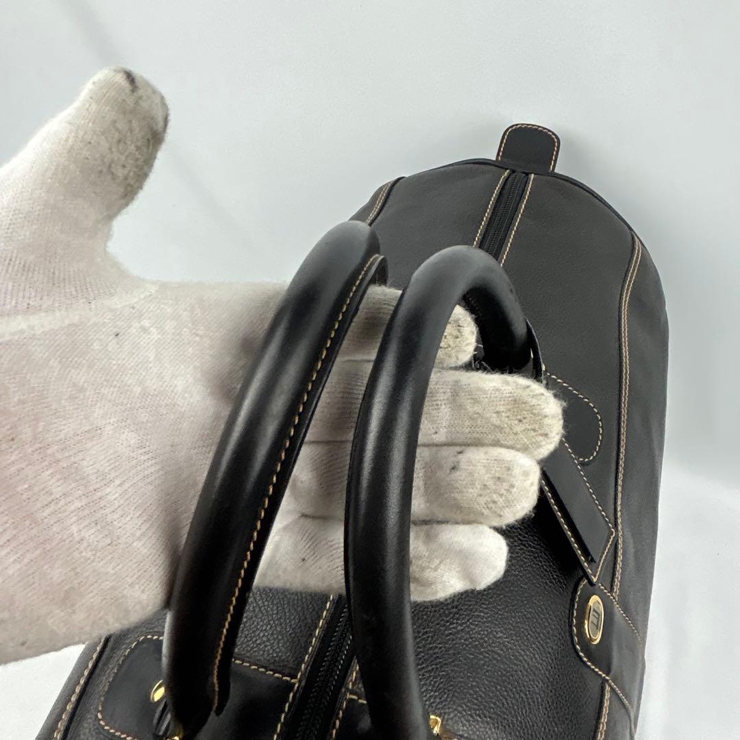 【美品】ダンヒル　ボストンバッグ　レザー　ロゴ金具　デカボストン　黒　旅行バッグ