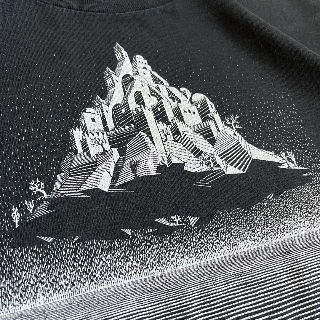 90's USA製 M.C.エッシャー 空中城 アート Tシャツ フェード