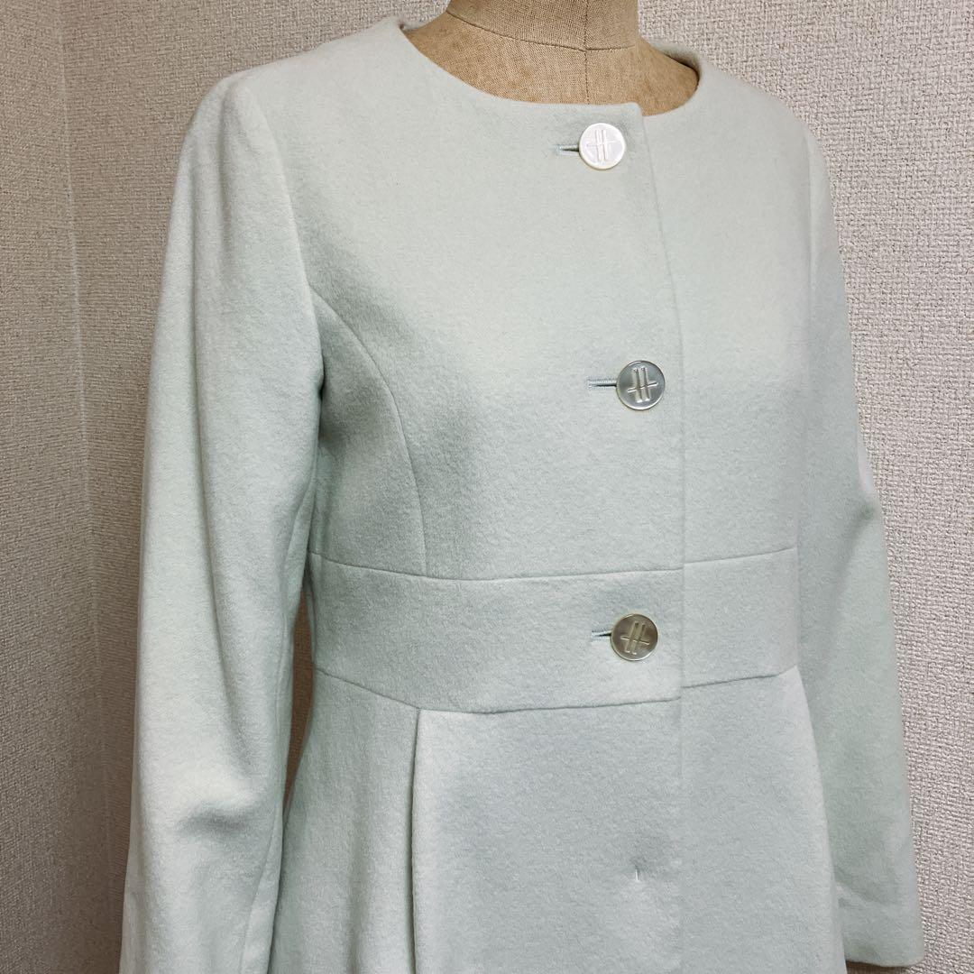ハロッズ ノーカラーコート アンゴラ混 ミントグリーン お嬢様系 上品 美品 3