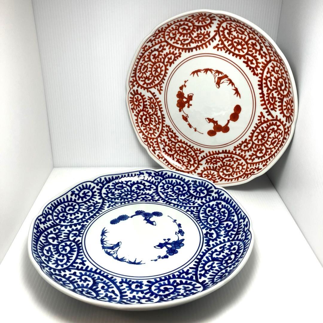 希少 有田焼 林斎窯 古伊万里 大皿 丸皿 青色 伝統工芸 32cm 皿