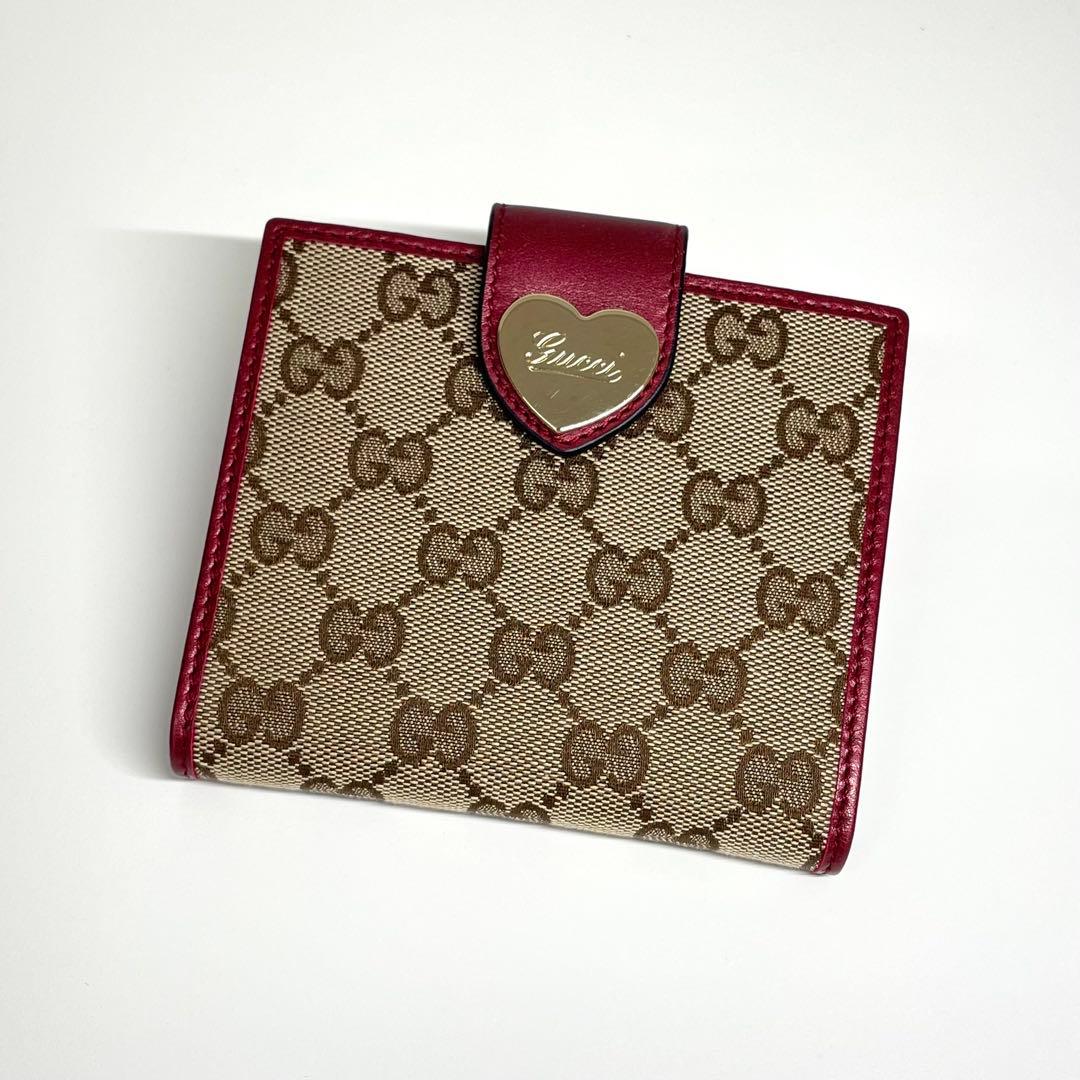 【TK】GUCCI 折り財布 GGキャンバス ラブリーハート パープル系