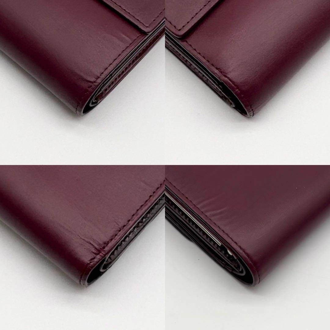 【美品】ヴィヴィアン レザー 三つ折り財布 オーブ がま口 ロゴ金具 ボルドー