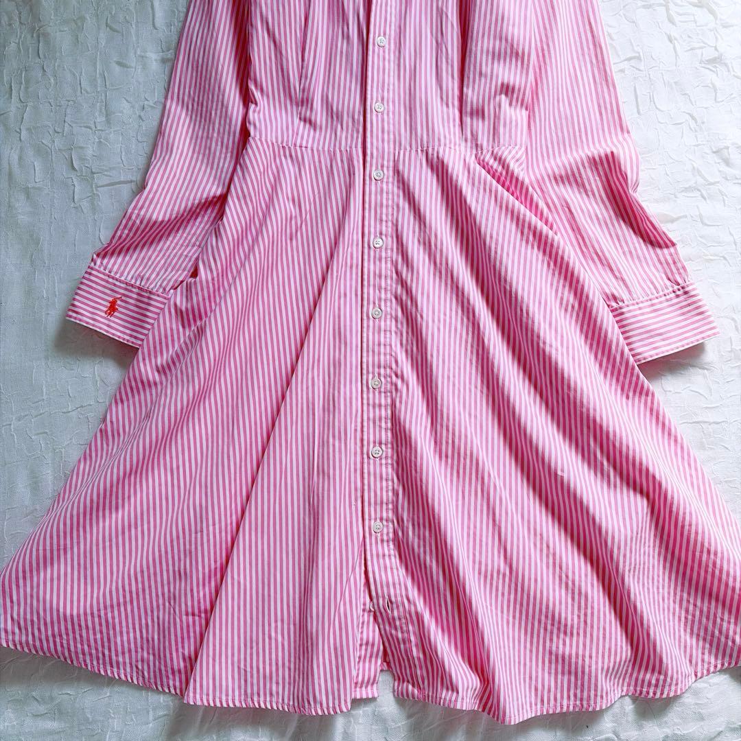 【ラルフローレン】美品✨ストライプ コットン シャツワンピース ホースロゴ