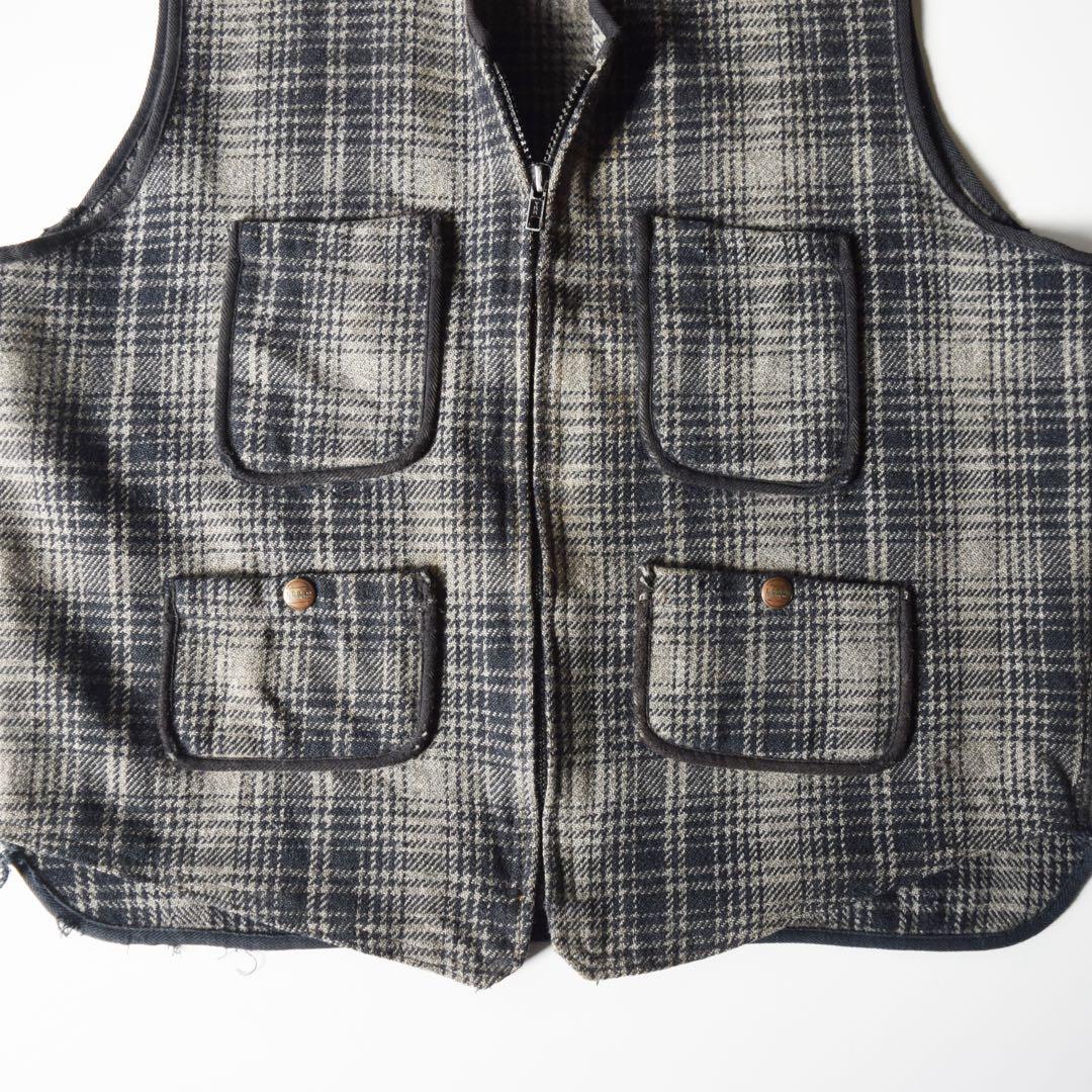 80s 90s LLBean ウール　オンブレ　ベスト　ブラック　L usa製