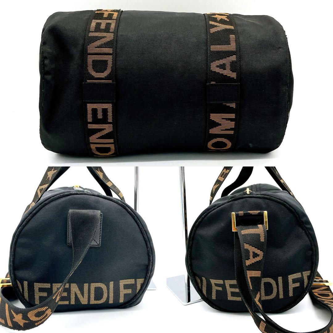 【FENDI】2wayバッグ ミニボストンバッグ　ロゴライン ナイロン　ブラック