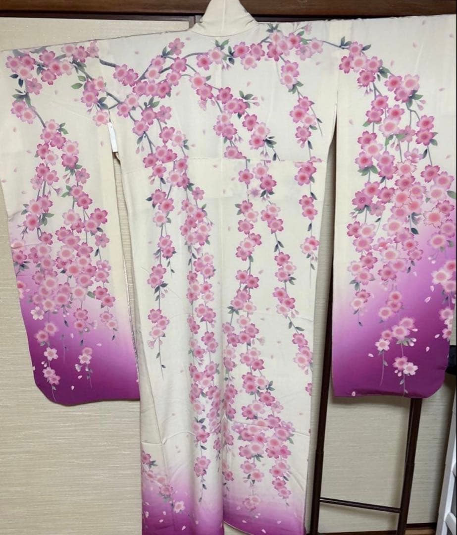 白×ピンク 枝垂れ桜 振袖 身丈153