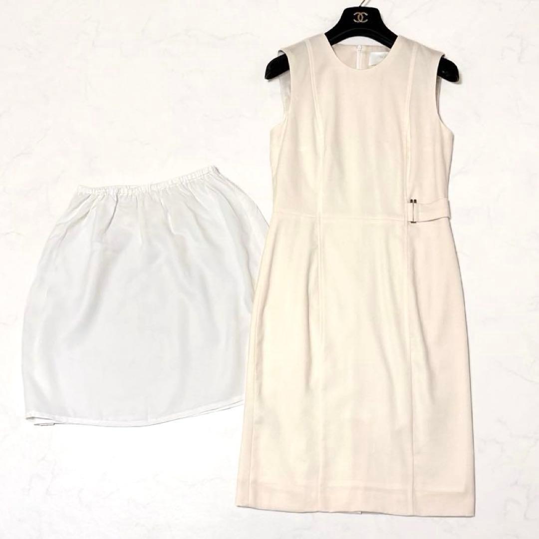 美品 ✨ ヒューゴボス　ワンピ―ス　美シルエット　白　40　ペチコート付