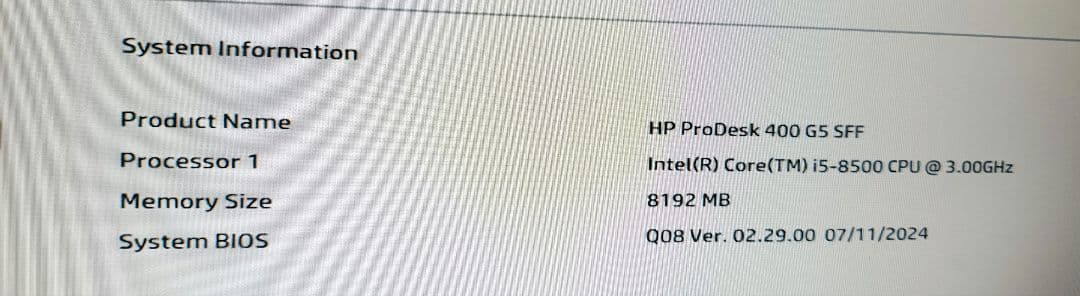 Windowsデスクトップ ProDesk400G5 Core i5-8500/8GB/256G/Win11