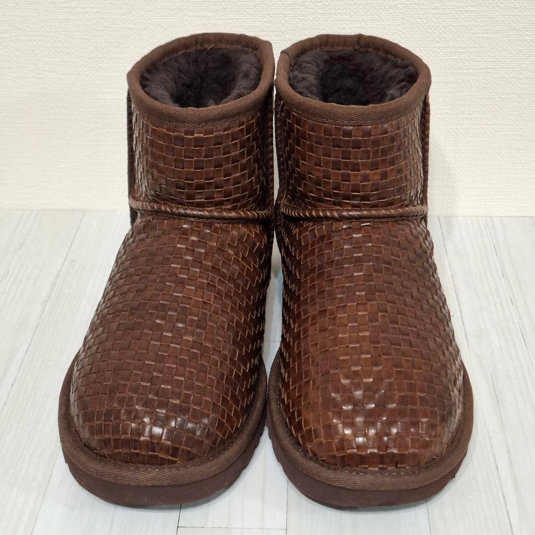 未使用級 UGG ブラウン レザー ムートンブーツ 22cm 編み込み 試着のみ