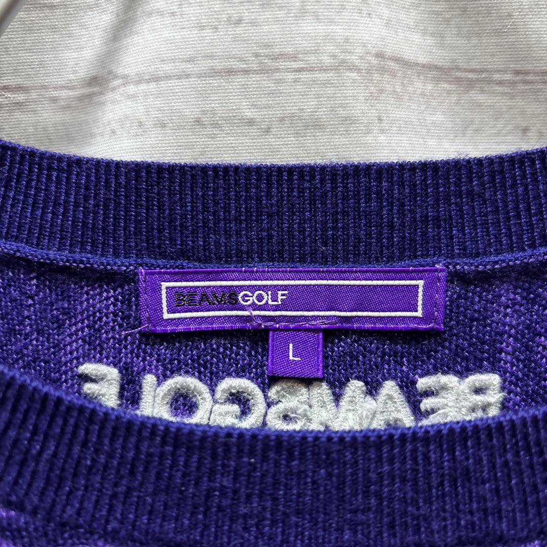 BEAMS GOLF ペイズリー柄 ロゴセーター 総柄 ワッペン 刺繍 ロゴ L