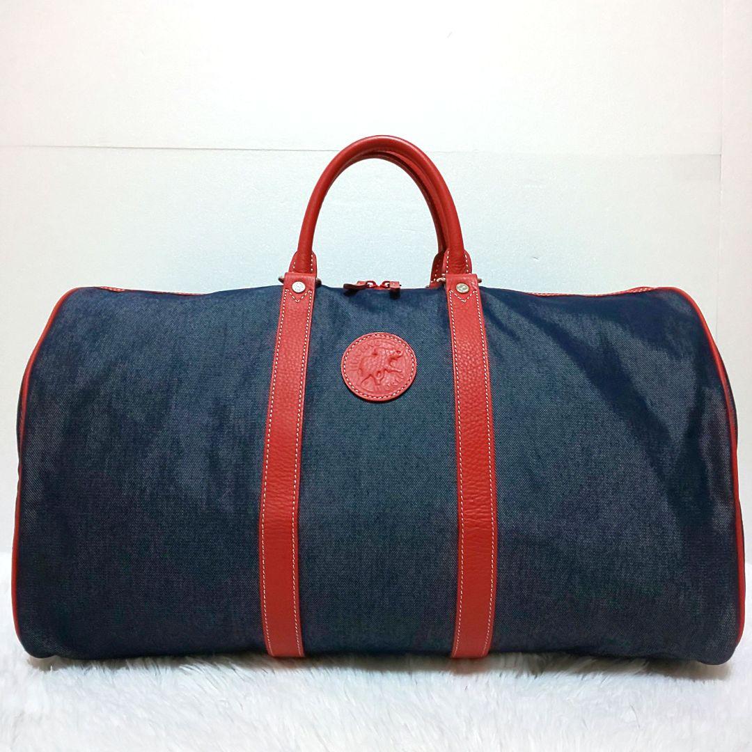 ✨美品✨ハンティングワールド ボストンバッグ ロゴワッペン デニム レザー 旅行