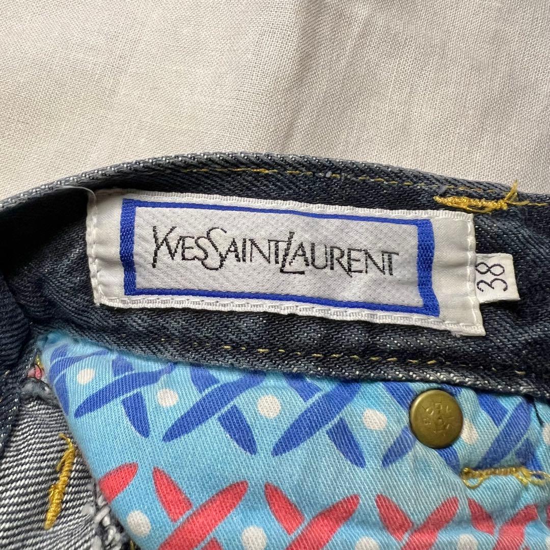 【激レア】イヴ・サンローラン ハイウエストデニム 38 YSLロゴ刺繍 レトロ