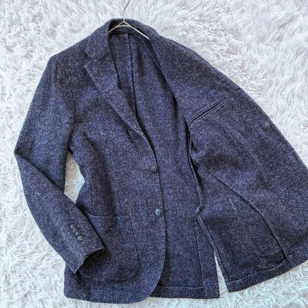 【極上の四者混】LARDINI カシミヤ×リネン混 ヘリンボーンジャケット
