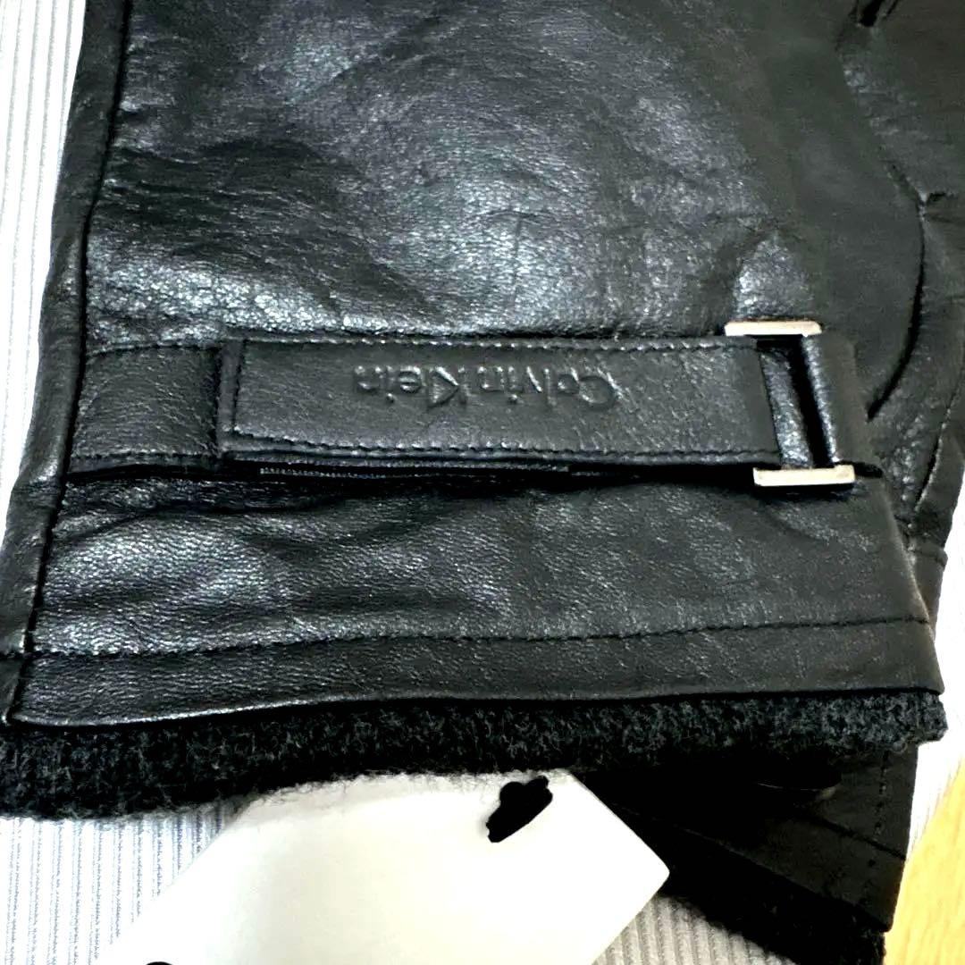 【新品未使用】カルバンクライン レザー手袋 メンズ   黒