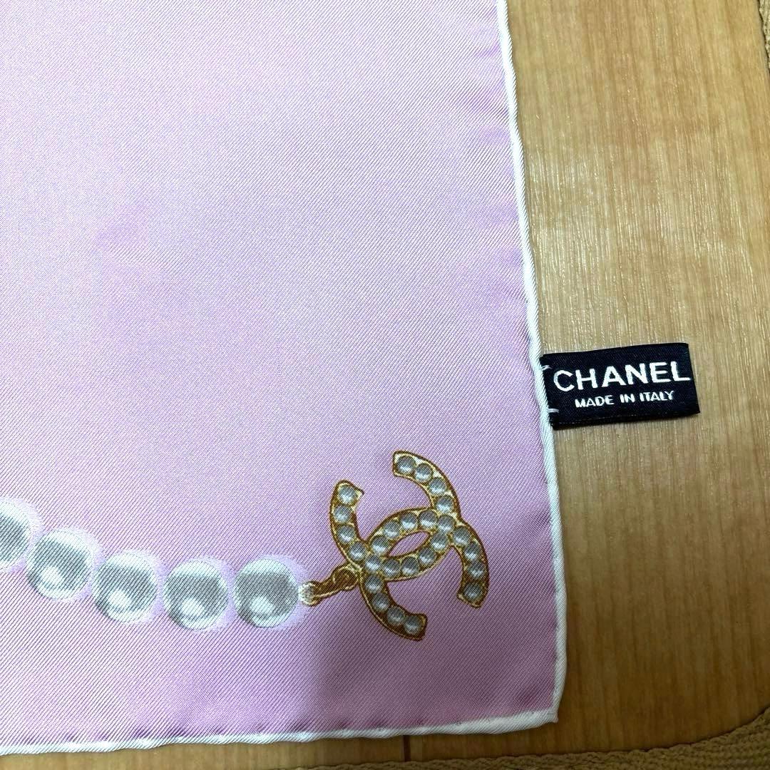 新品未使用 CHANEL ピンク パール シルクスカーフ ココマーク