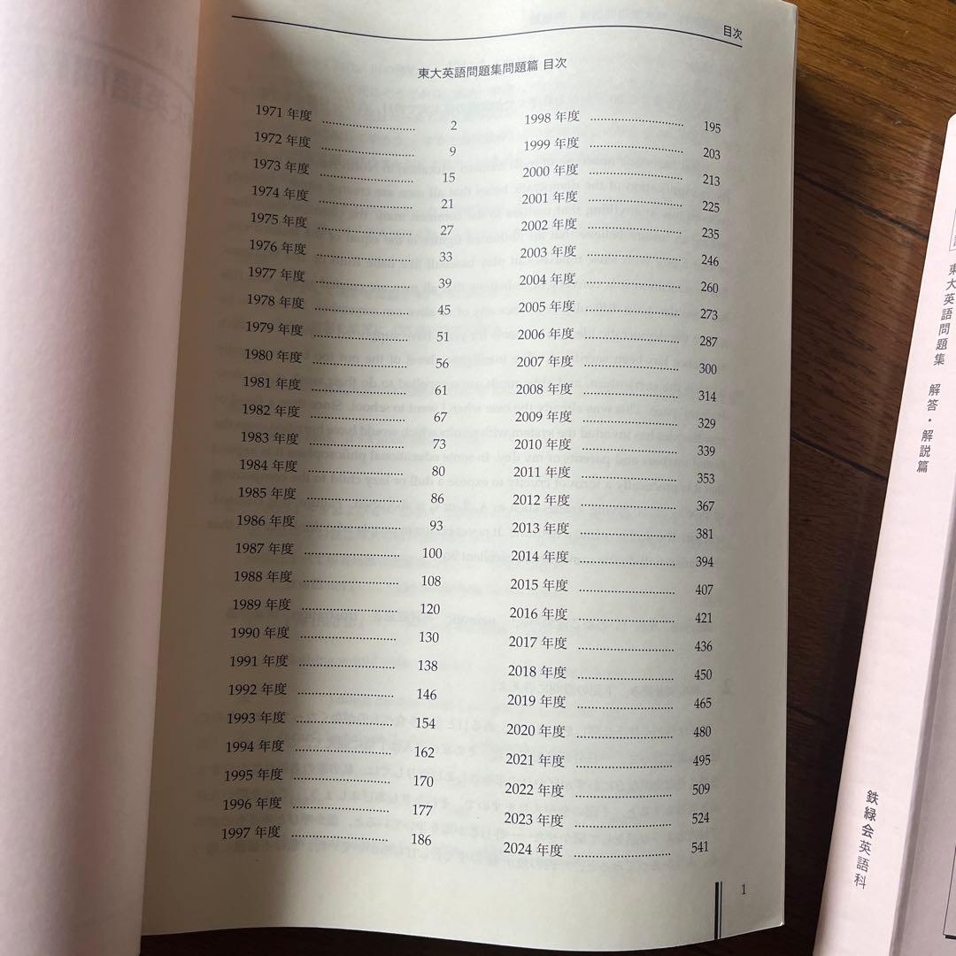 鉄緑会東大英語問題集　50年分以上（1971-2024）