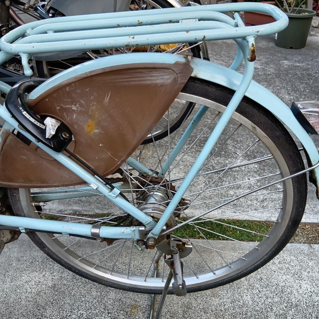 電動アシスト自転車 水色 前面バスケット付き